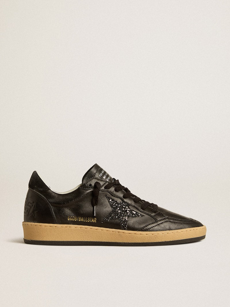 Women’s Ball Star in black nappa with black glitter star and suede heel tab