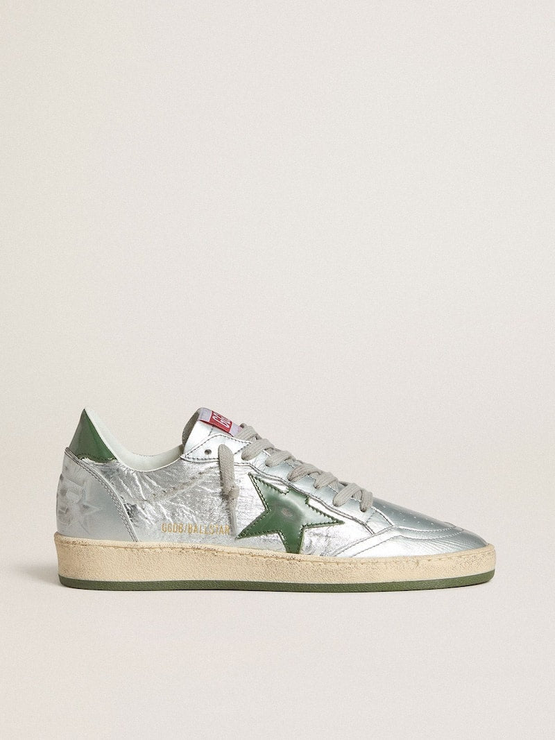 Women's Ball Star in silver nylon with green leather star and heel tab