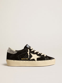 Women’s Hi Star in black leather with silver glitter heel tab