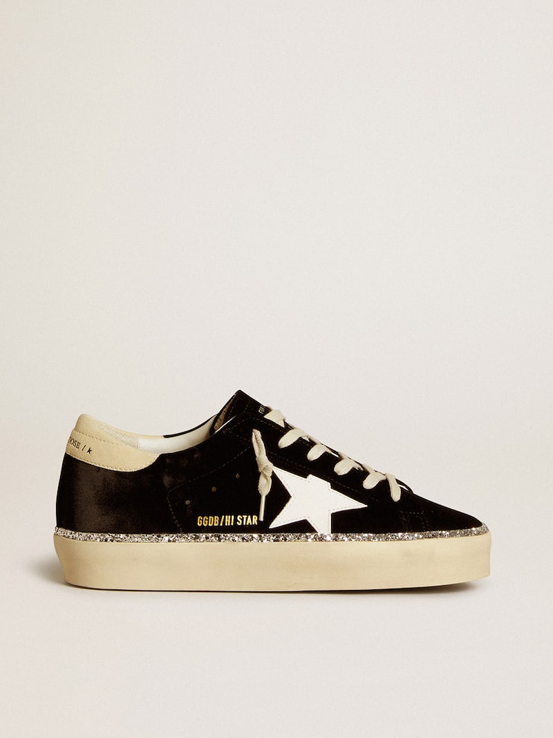 Hi Star in black velvet with white leather star and suede heel tab