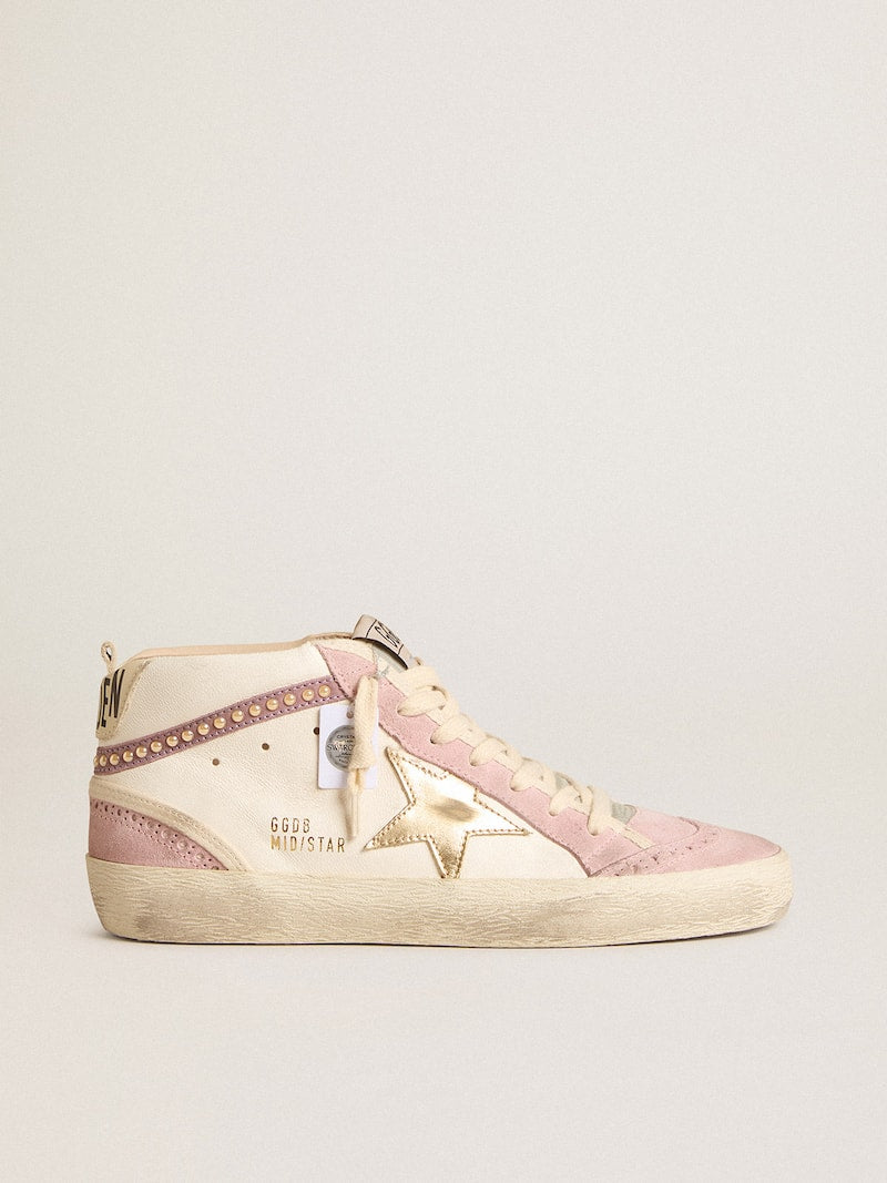Mid Star with gold leather star and pink suede flash with pearls