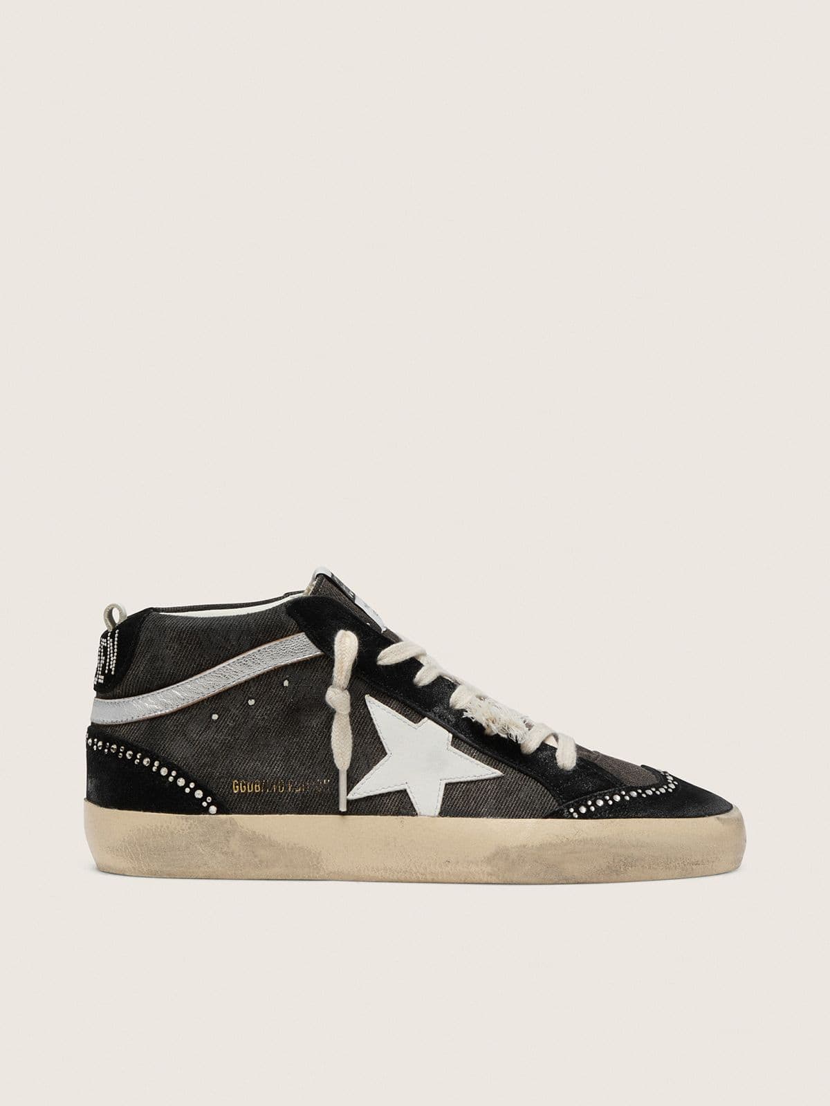 Mid Star LTD in black denim with suede inserts with Swarovski crystals