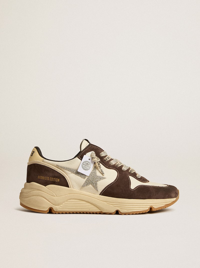 Women's Running Sole LTD in nappa and brown suede with a Swarovski crystal star