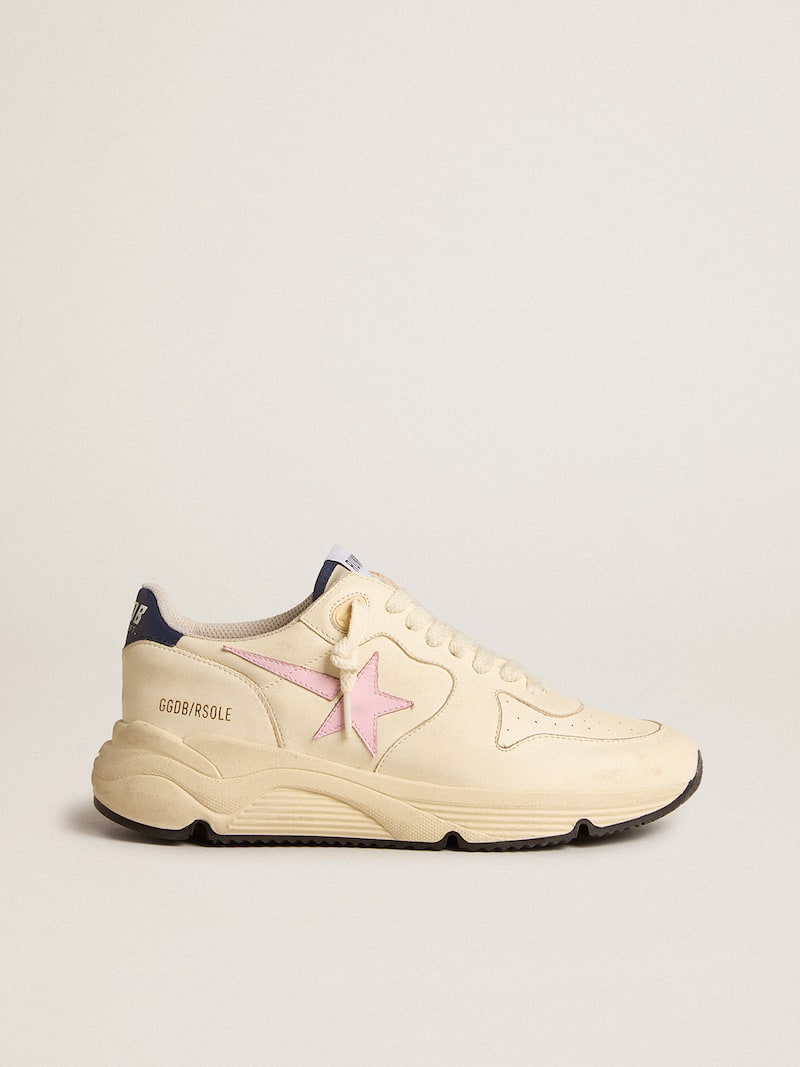 Women's Running Sole in nappa leather with pink leather star and blue leather heel tab