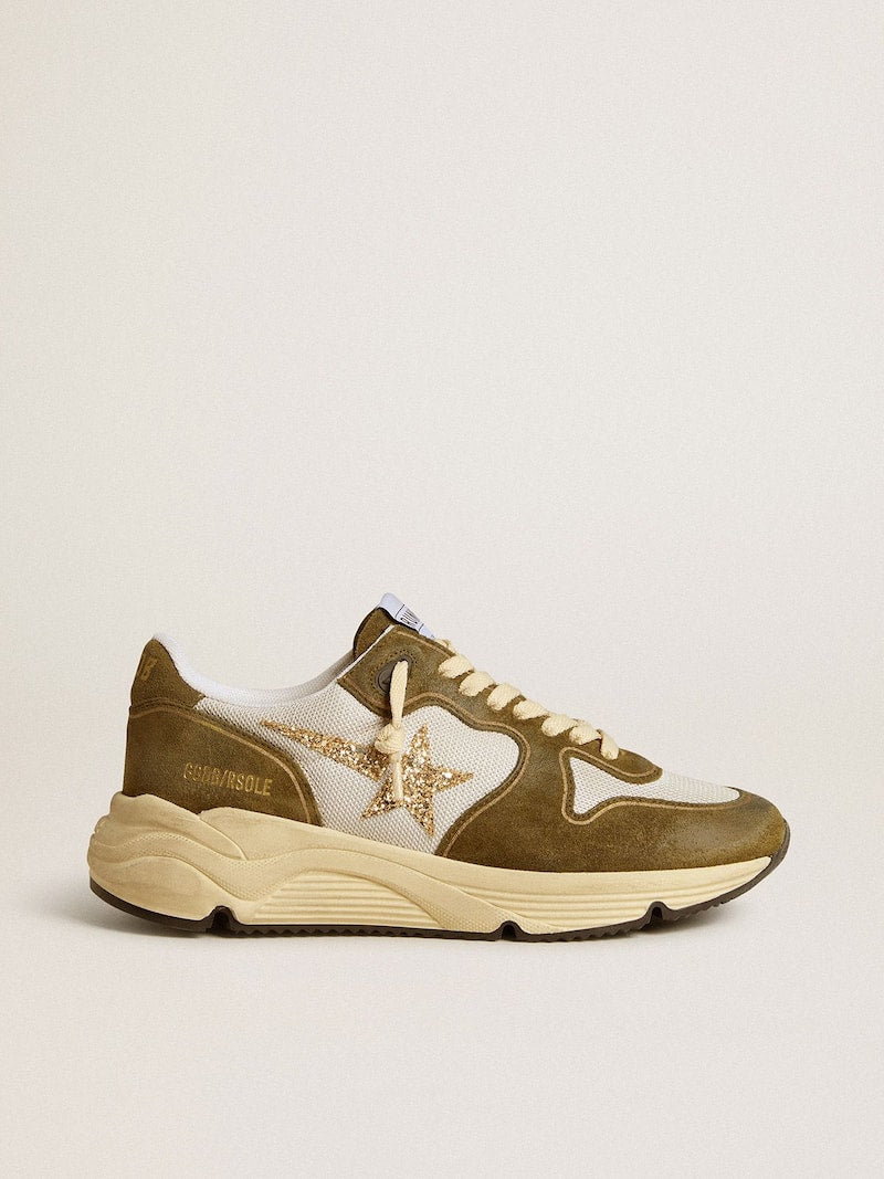 Women’s Running Sole in brown suede and mesh with gold glitter star