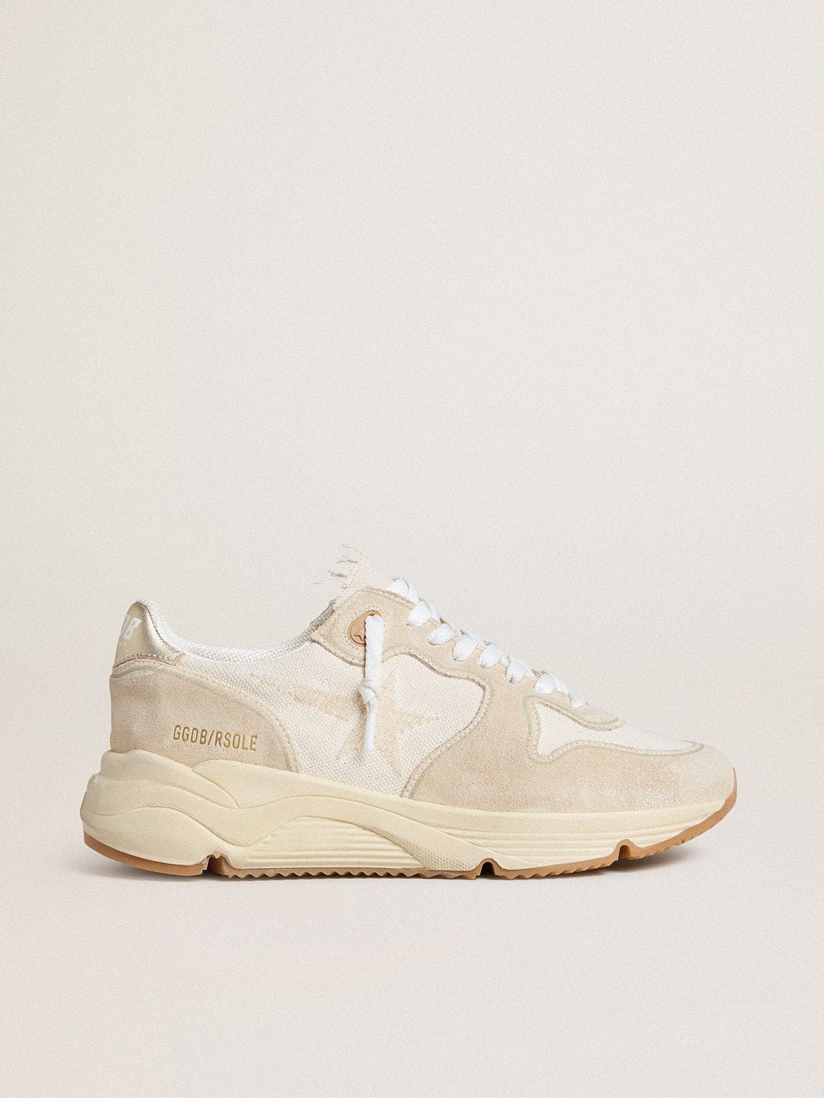 Women's Running Sole in canvas with beige star and platinum metallic leather heel tab