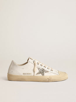 V-Star in white leather with a platinum glitter star