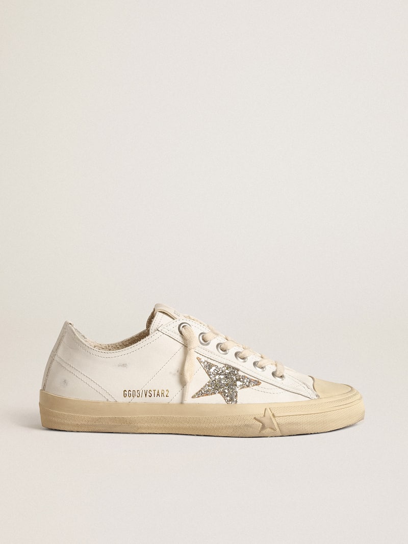 V-Star in white leather with a platinum glitter star