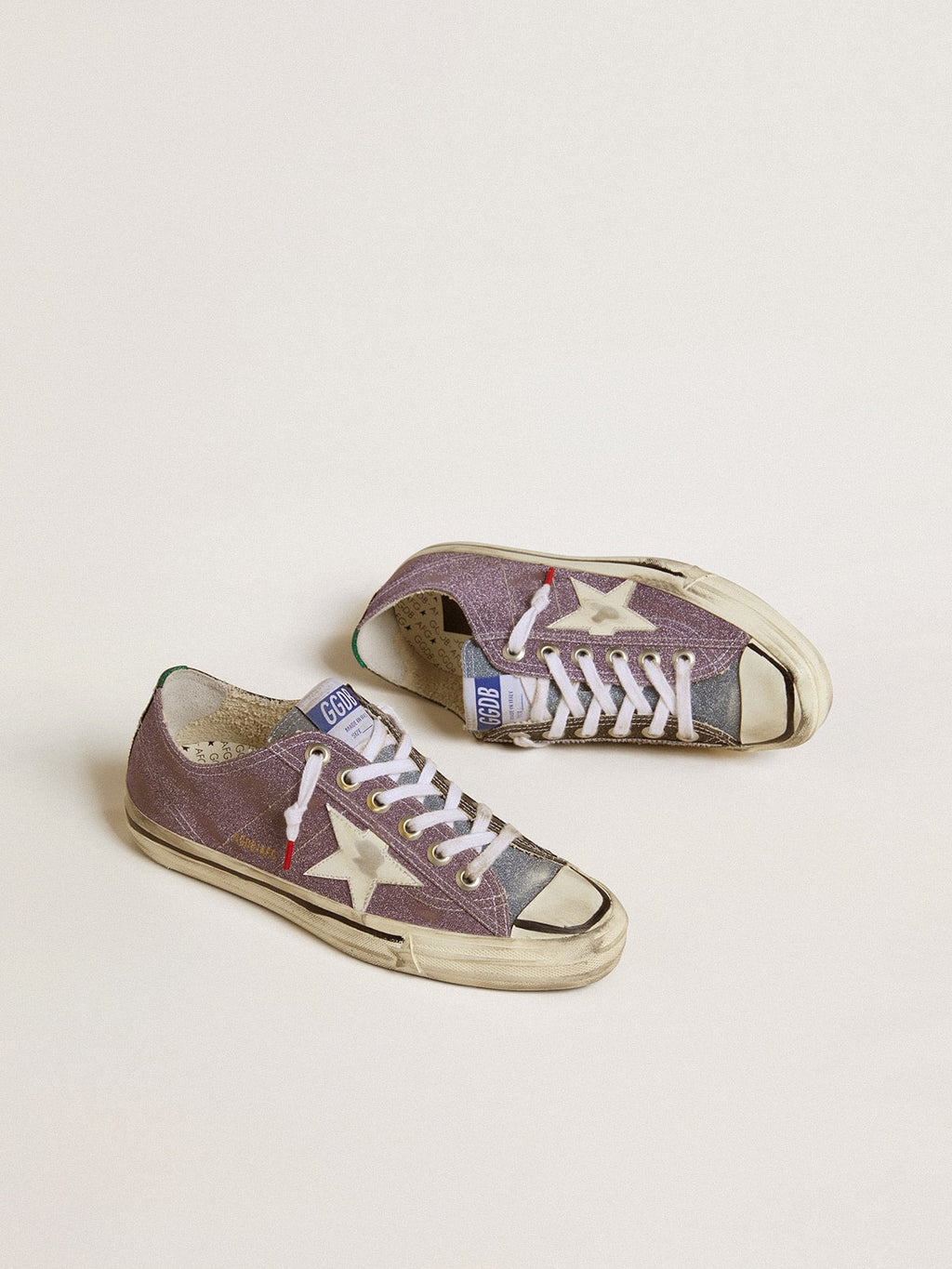 Women’s V-Star LAB in lilac leather and glitter with white star and silver glitter tongue