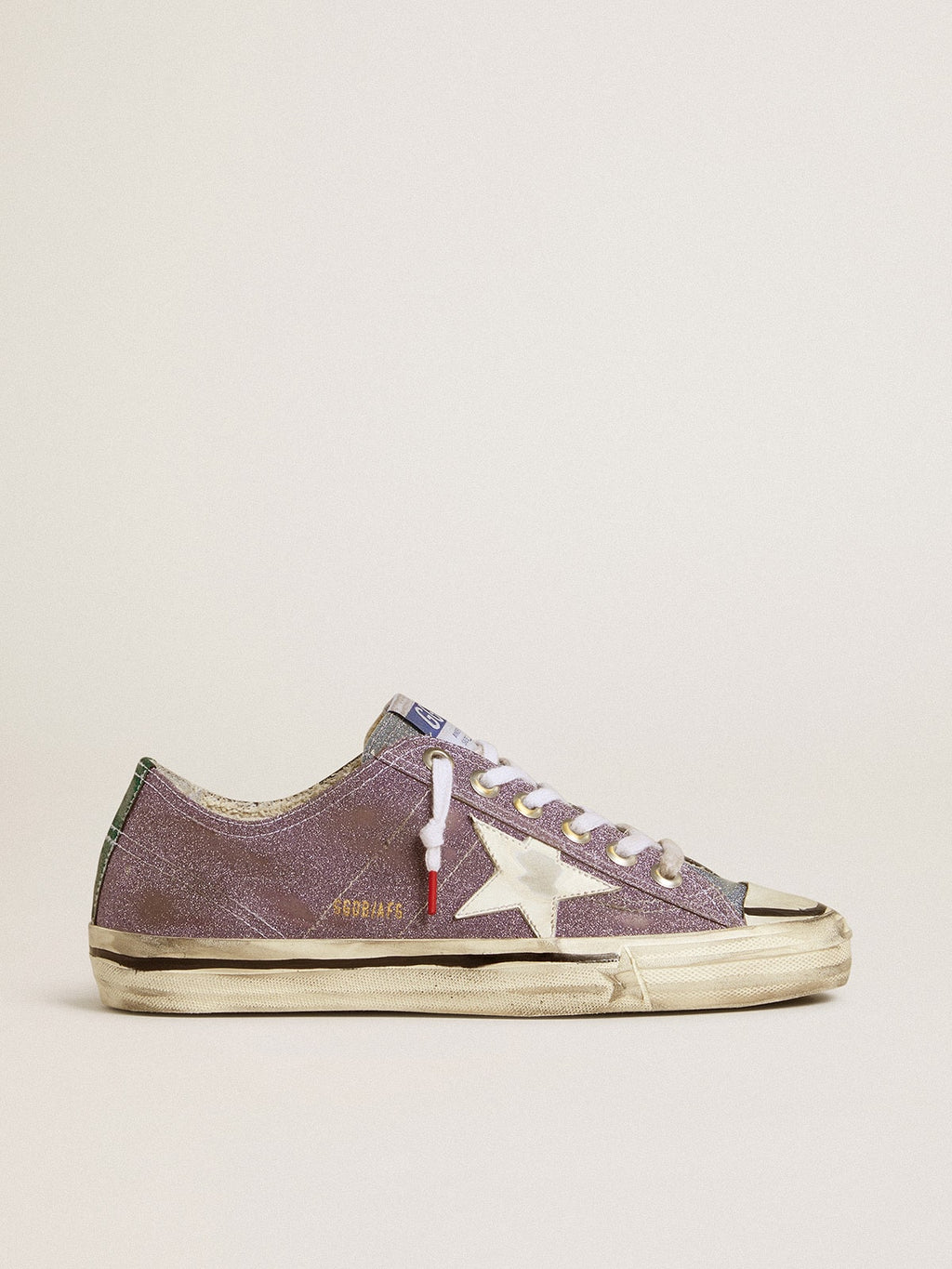 Women’s V-Star LAB in lilac leather and glitter with white star and silver glitter tongue