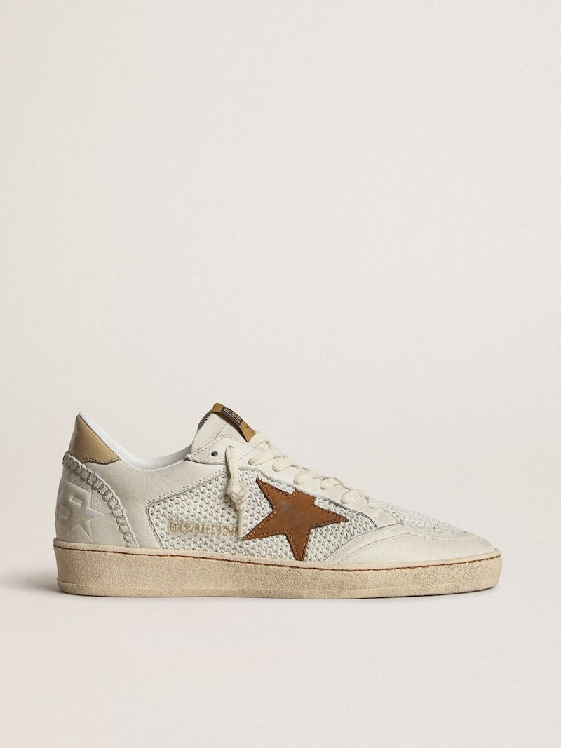 Women's Ball Star in white nappa and mesh with tobacco-colored nubuck star and beige heel tab
