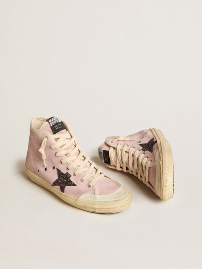 Women's Francy Penstar in pink suede with gray glitter star