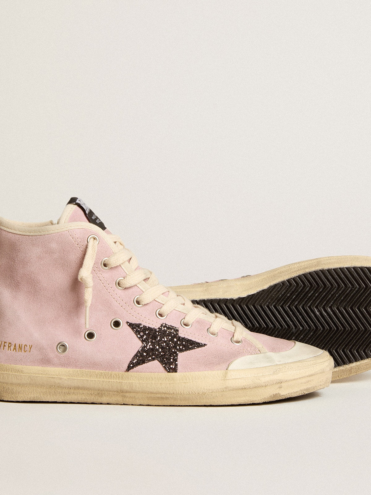Women's Francy Penstar in pink suede with gray glitter star