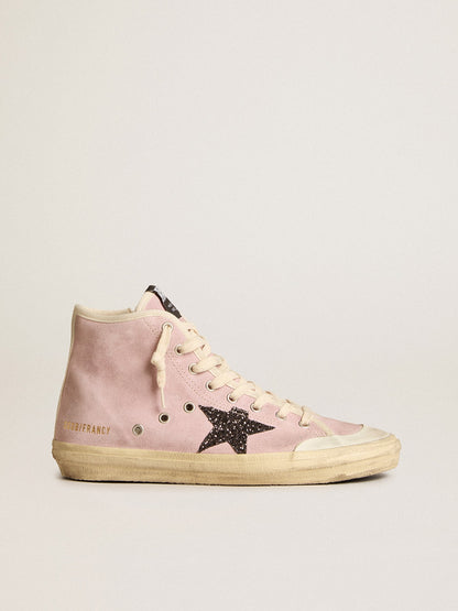 Women's Francy Penstar in pink suede with gray glitter star