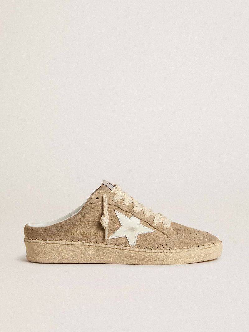 Women's Ball Star Sabot in beige suede with white leather star