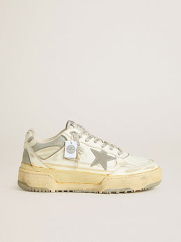 Women’s Forty2 in white leather with laces with Swarovski crystals and gray star