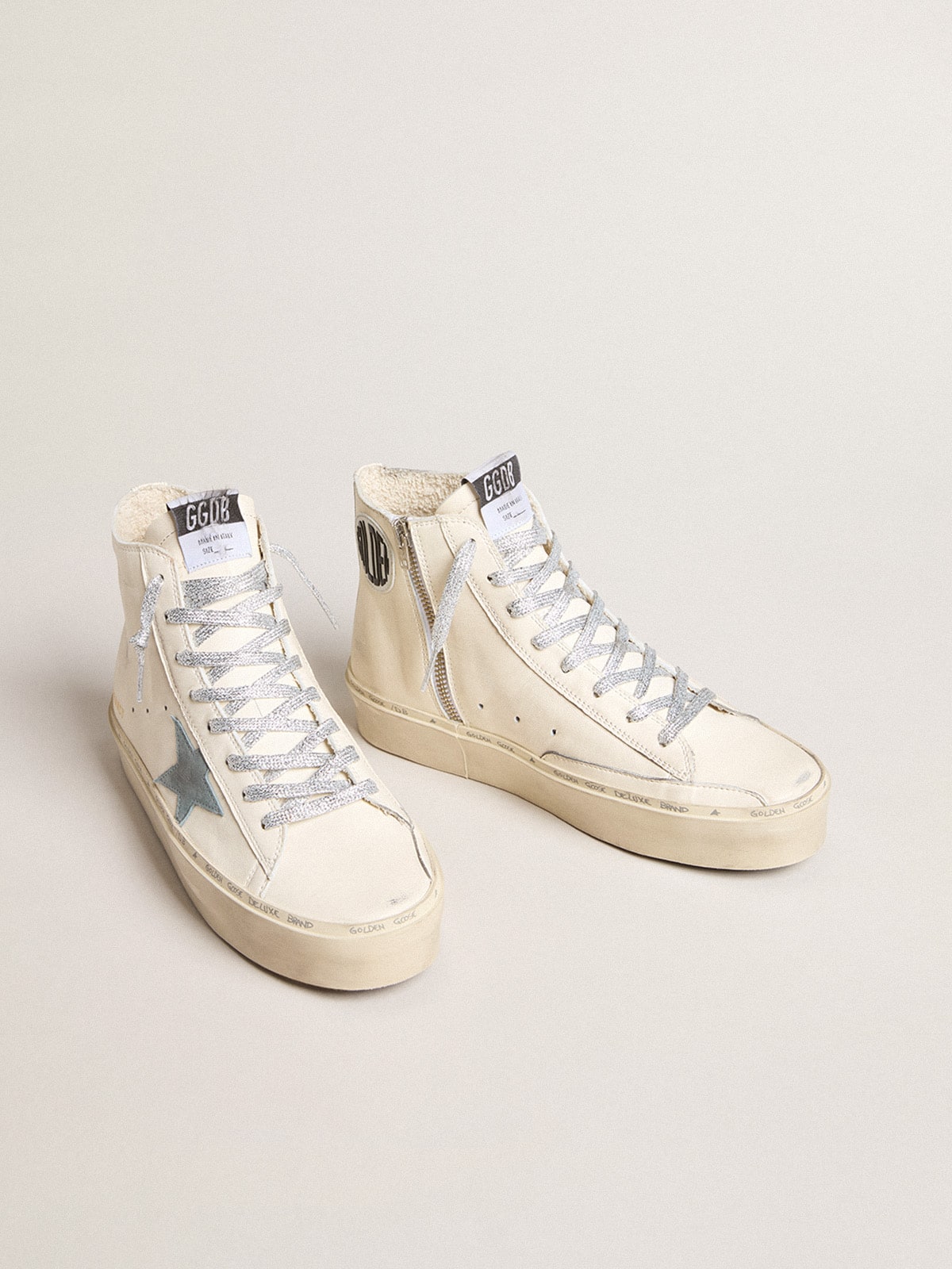 Francy Penstar in white nappa leather with powder-blue suede star