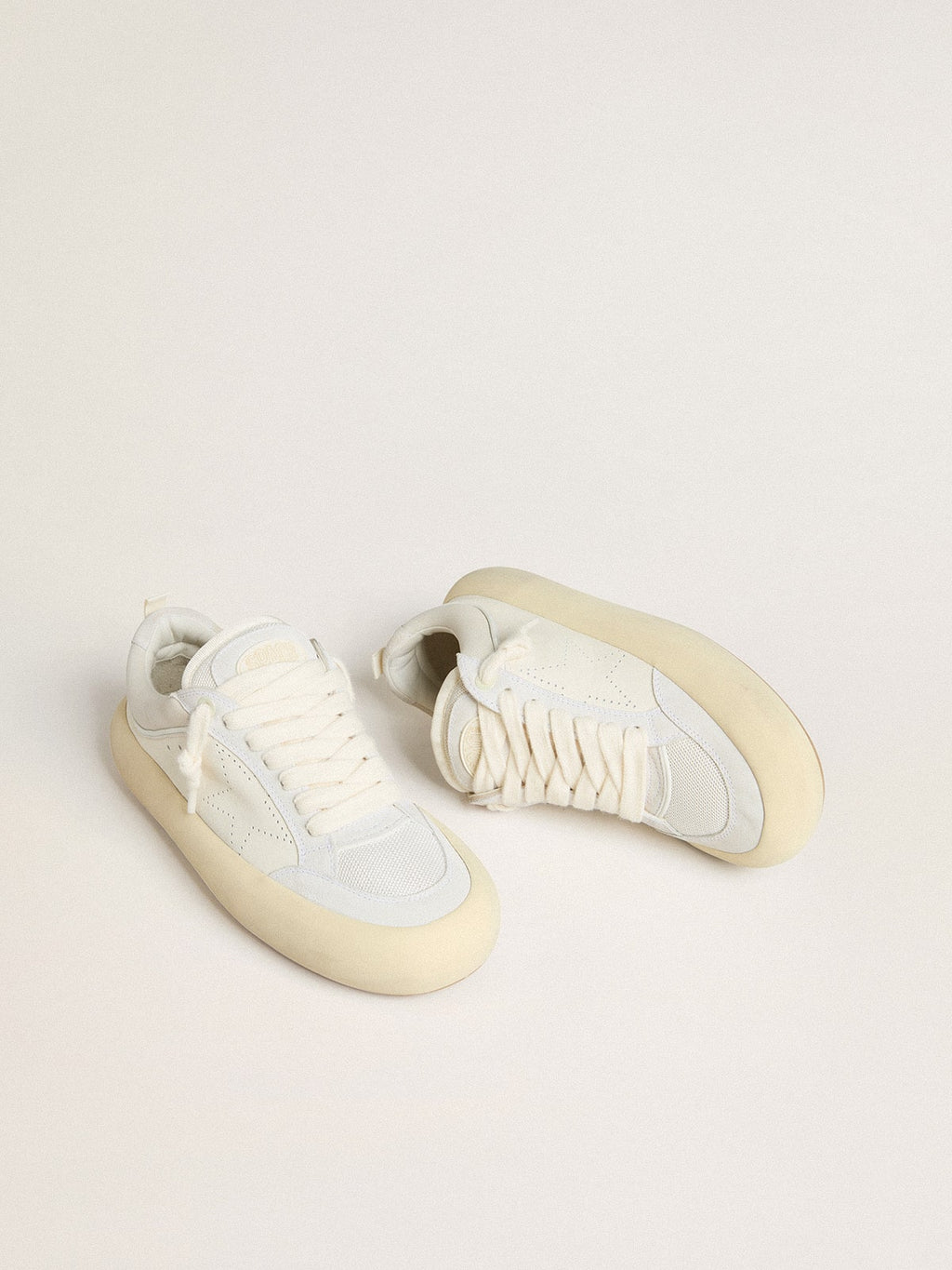 Women's Space-Star Cube in white leather with perforated star