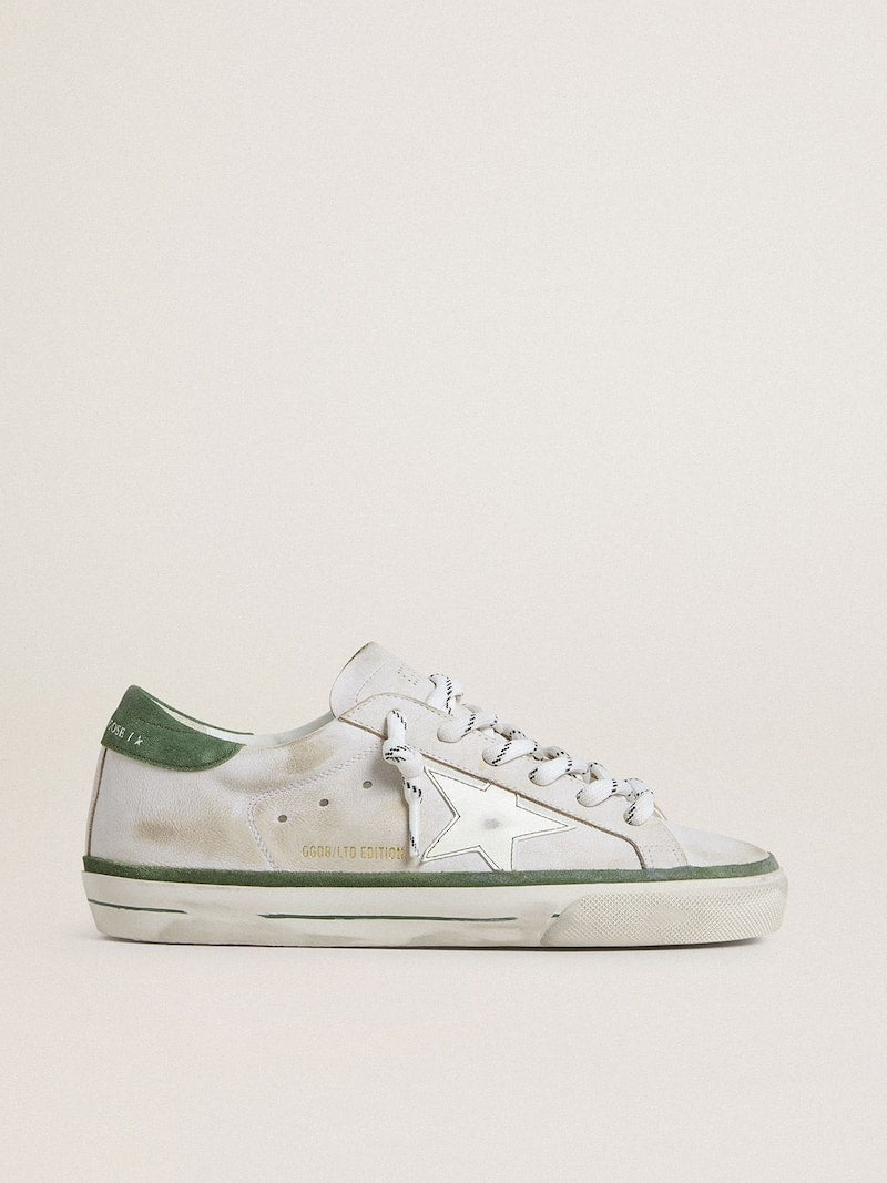 Women's Super-Star LTD with white leather star and green suede heel tab