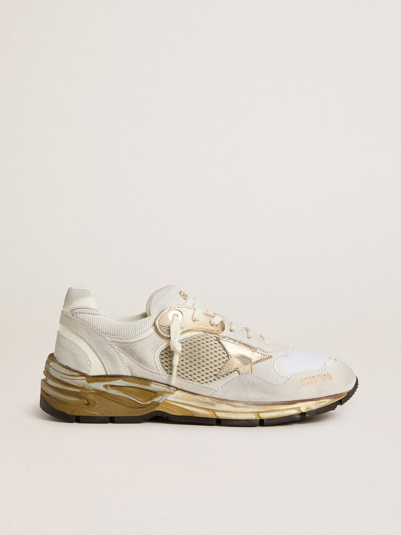 Women's Dad-Star in mesh and white suede with gold foiled star