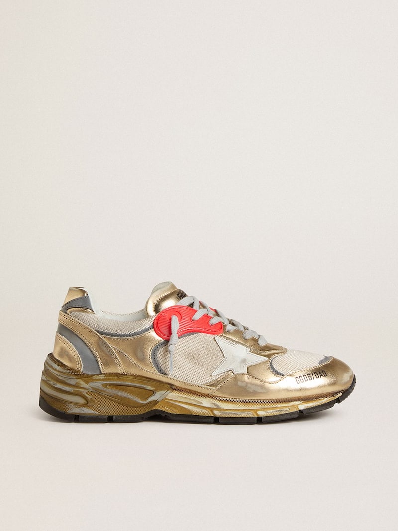 Women's Dad-Star in mesh and gold foiled leather with white leather star