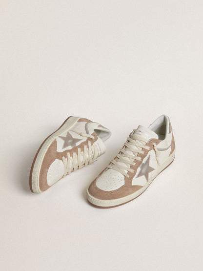 Ball Star LTD in white nappa leather and old rose suede with metallic silver leather star and heel tab