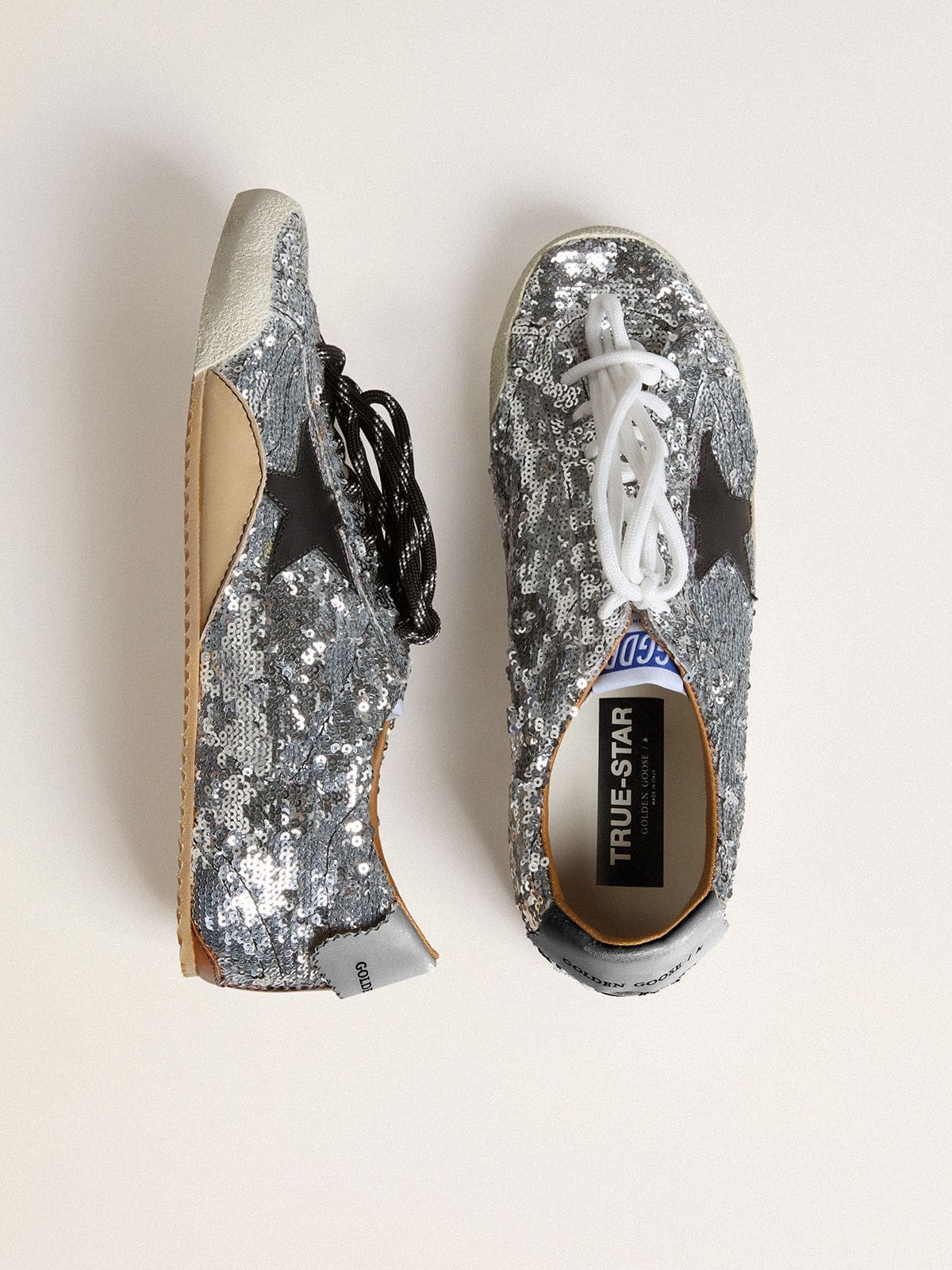 Women's True-Star in silver sequins with black star and silver leather heel tab
