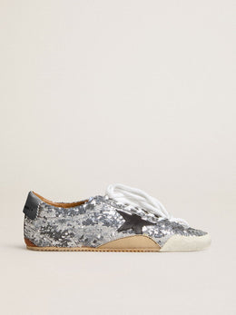 Women's True-Star in silver sequins with black star and silver leather heel tab