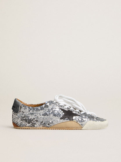 Women's True-Star in silver sequins with black star and silver leather heel tab