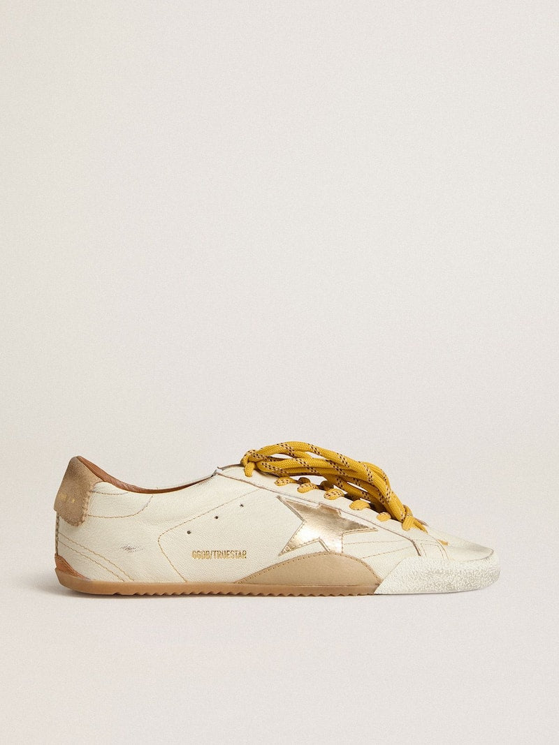 Women's True-Star in white nappa leather with gold star and beige suede heel tab