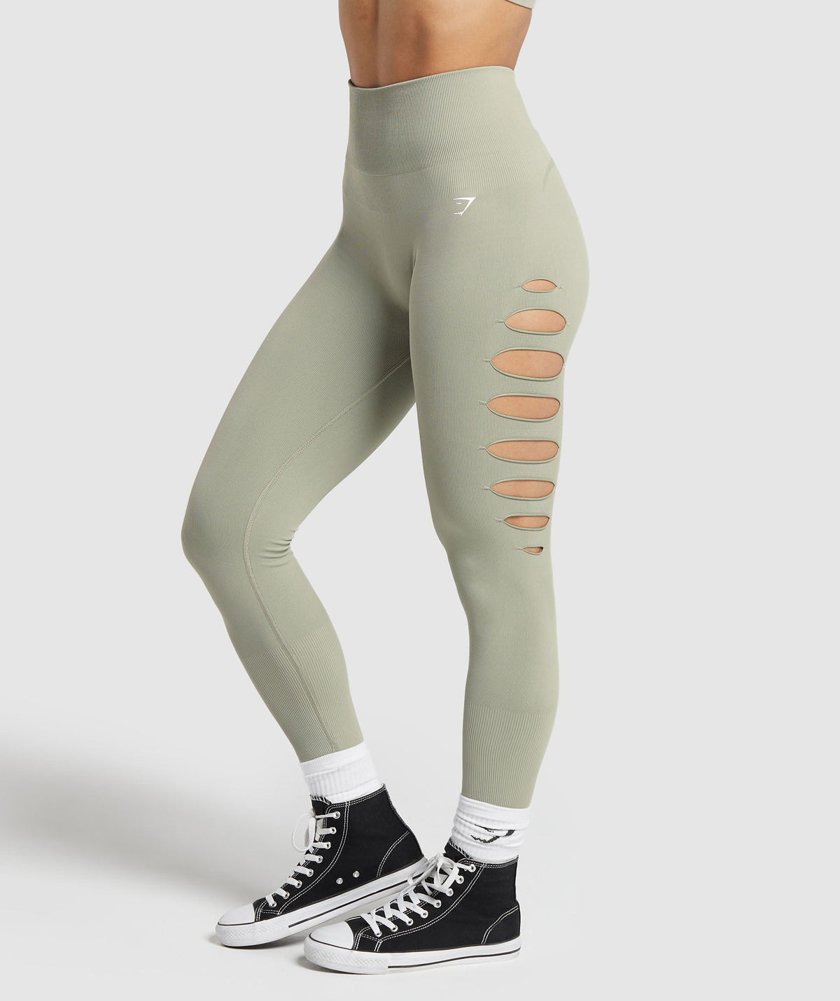 Gymshark Gains Seamless Ripped Leggings - Chalk Green