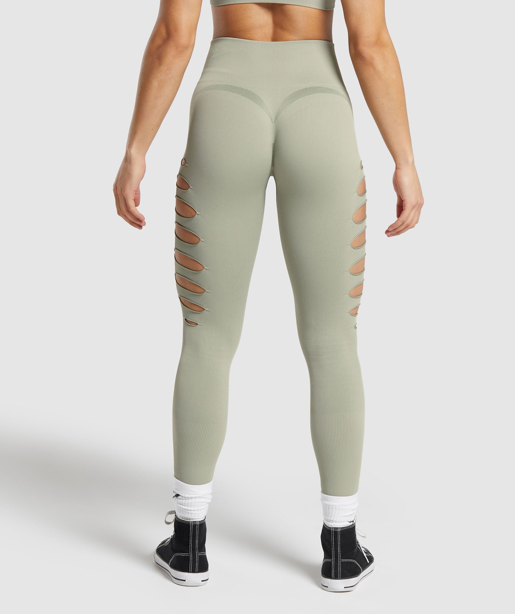 Gymshark Gains Seamless Ripped Leggings - Chalk Green