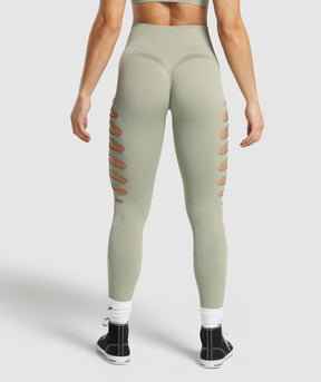 Gymshark Gains Seamless Ripped Leggings - Chalk Green