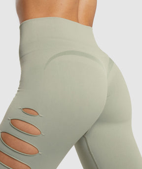 Gymshark Gains Seamless Ripped Leggings - Chalk Green