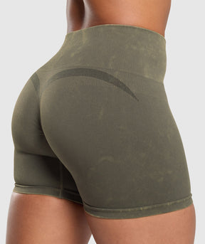 Gymshark Gains Seamless Washed Shorts - Strength Green
