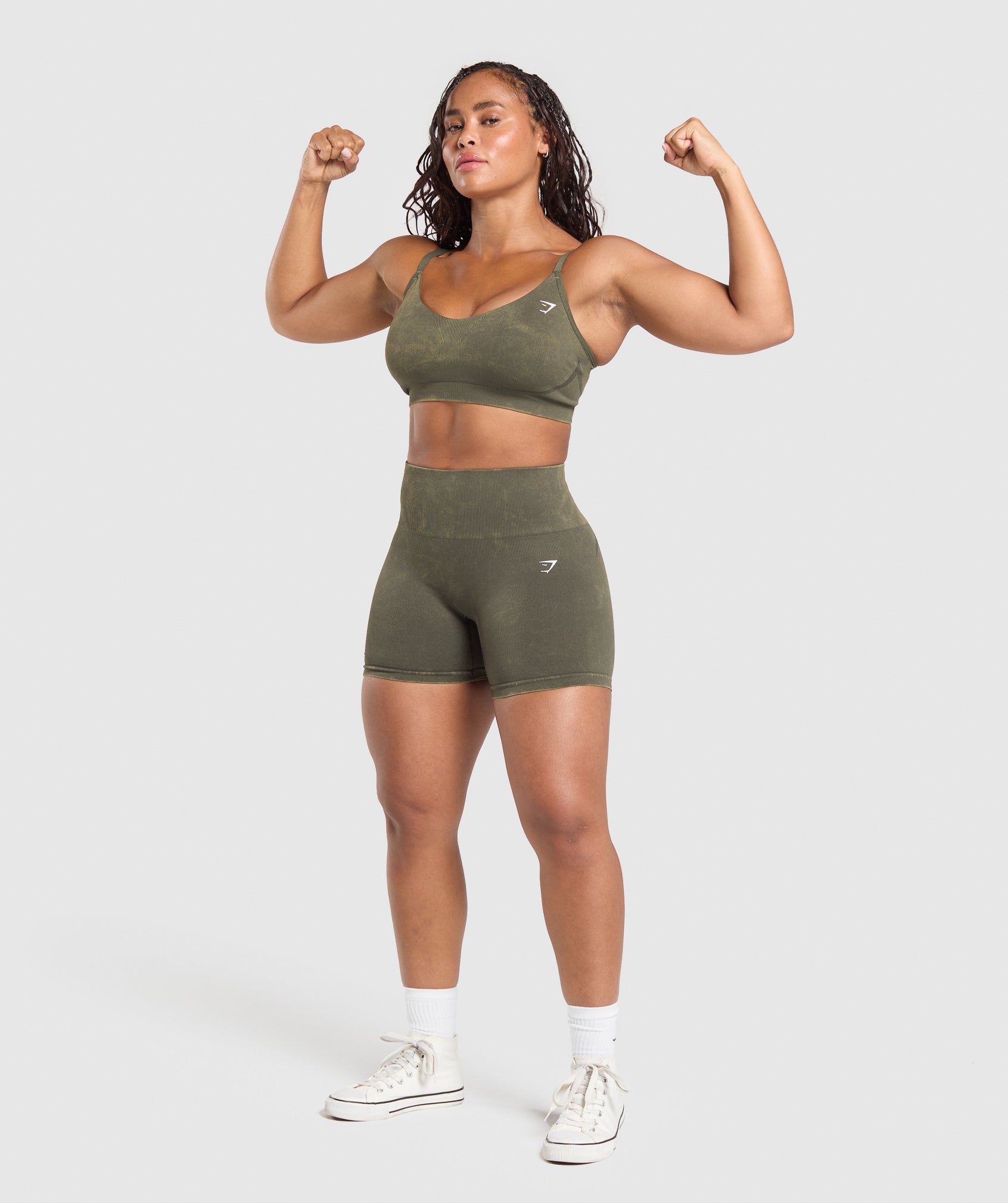 Gymshark Gains Seamless Washed Shorts - Strength Green
