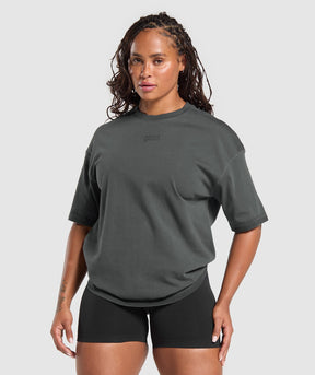 Gymshark Gains Washed Heavyweight Cotton T-Shirt - Asphalt Grey/Black