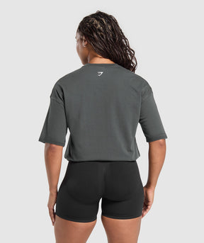 Gymshark Gains Washed Heavyweight Cotton T-Shirt - Asphalt Grey/Black