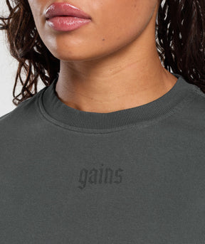 Gymshark Gains Washed Heavyweight Cotton T-Shirt - Asphalt Grey/Black
