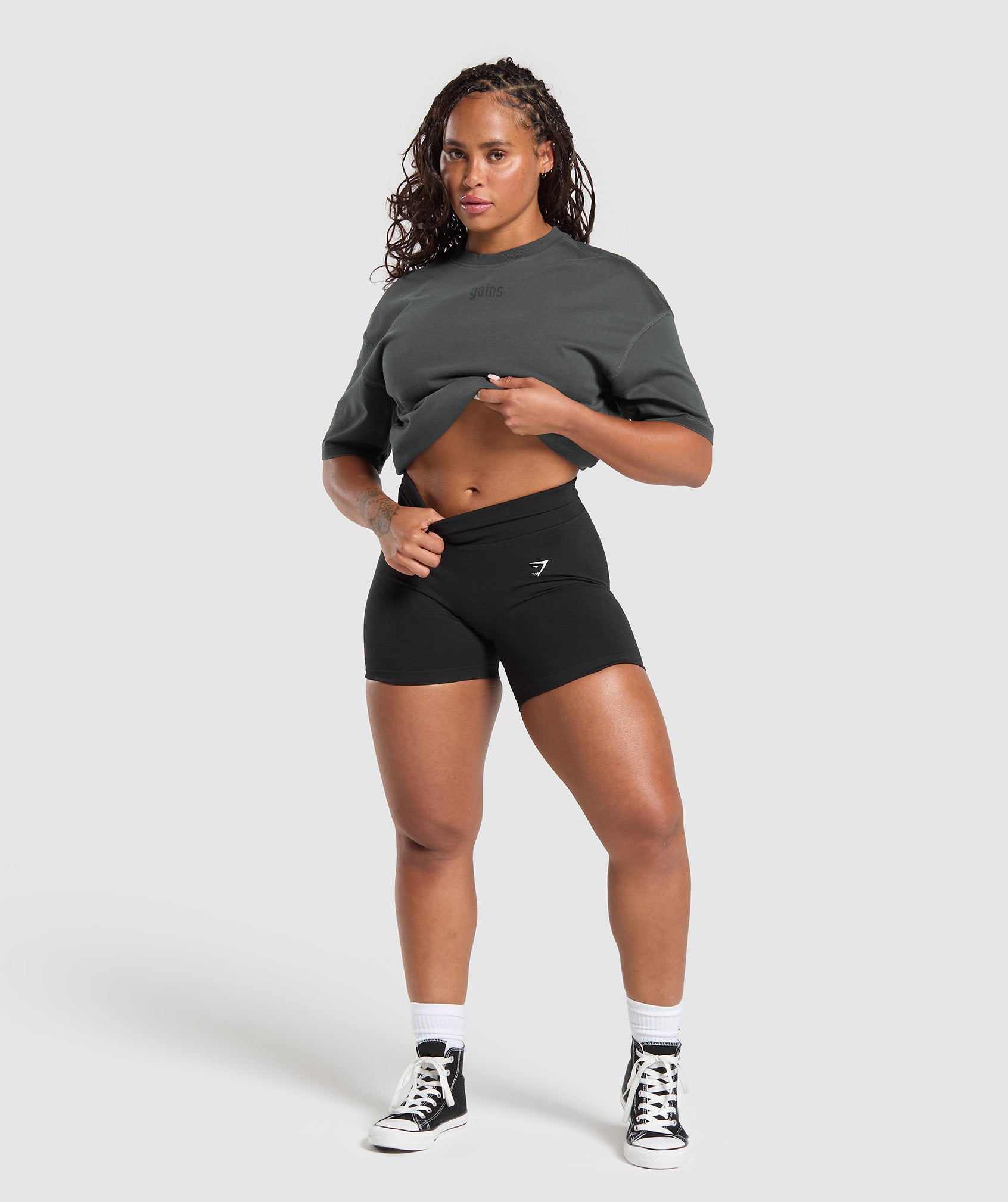Gymshark Gains Washed Heavyweight Cotton T-Shirt - Asphalt Grey/Black