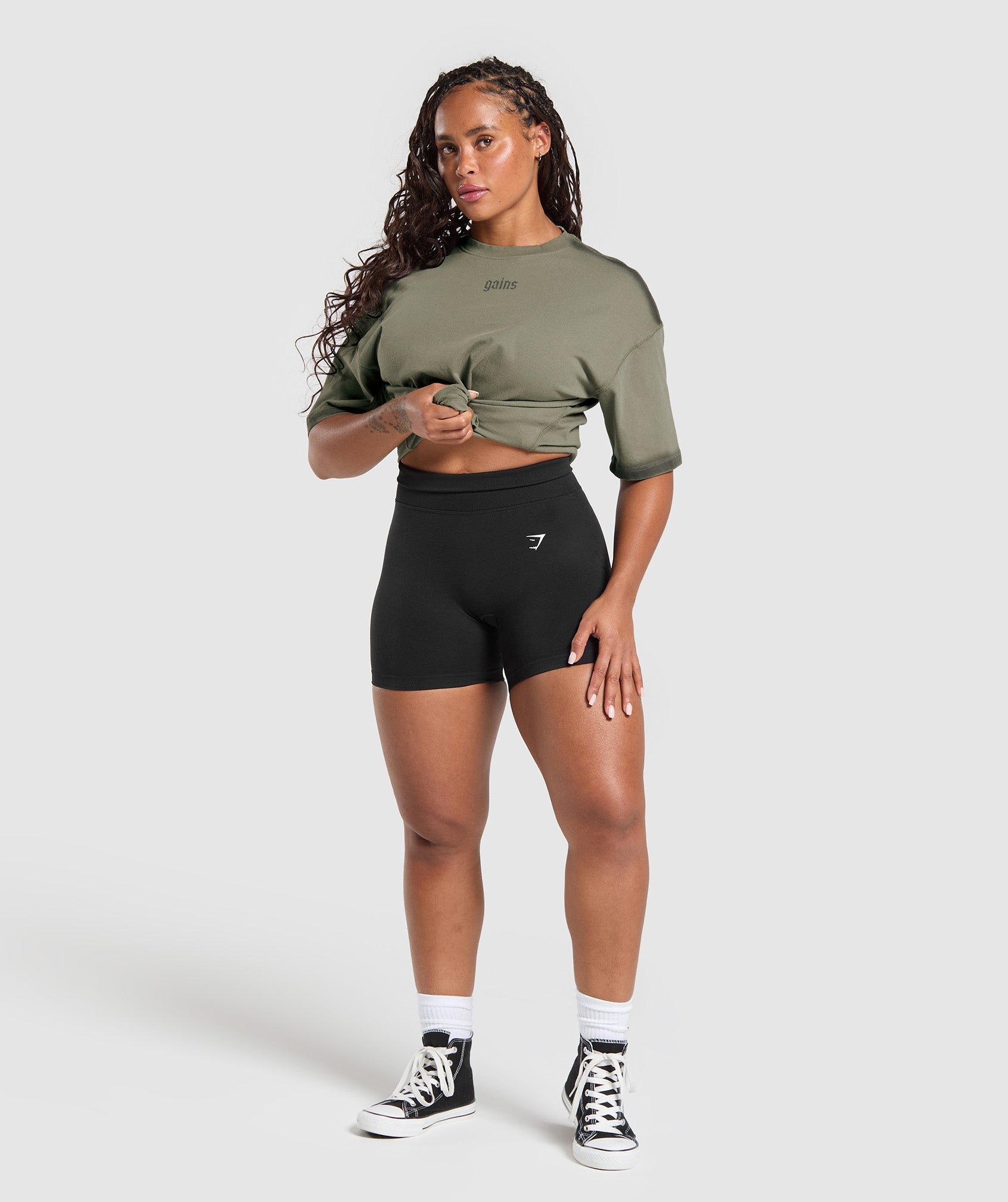 Gymshark Gains Washed Heavyweight Cotton T-Shirt - Base Green/Strength Green
