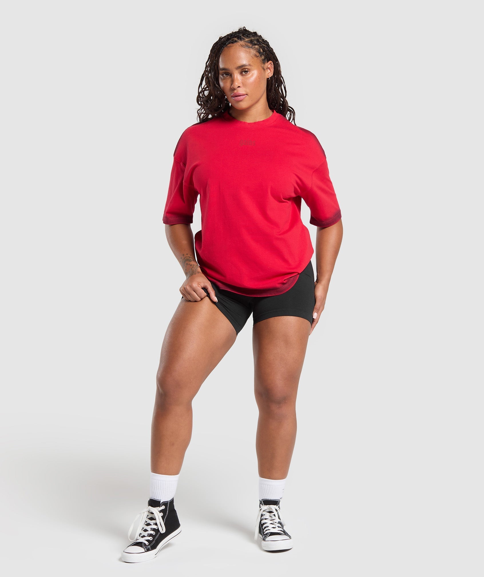 Gymshark Gains Washed Heavyweight Cotton T-Shirt - Conditioning Red/Sets Red