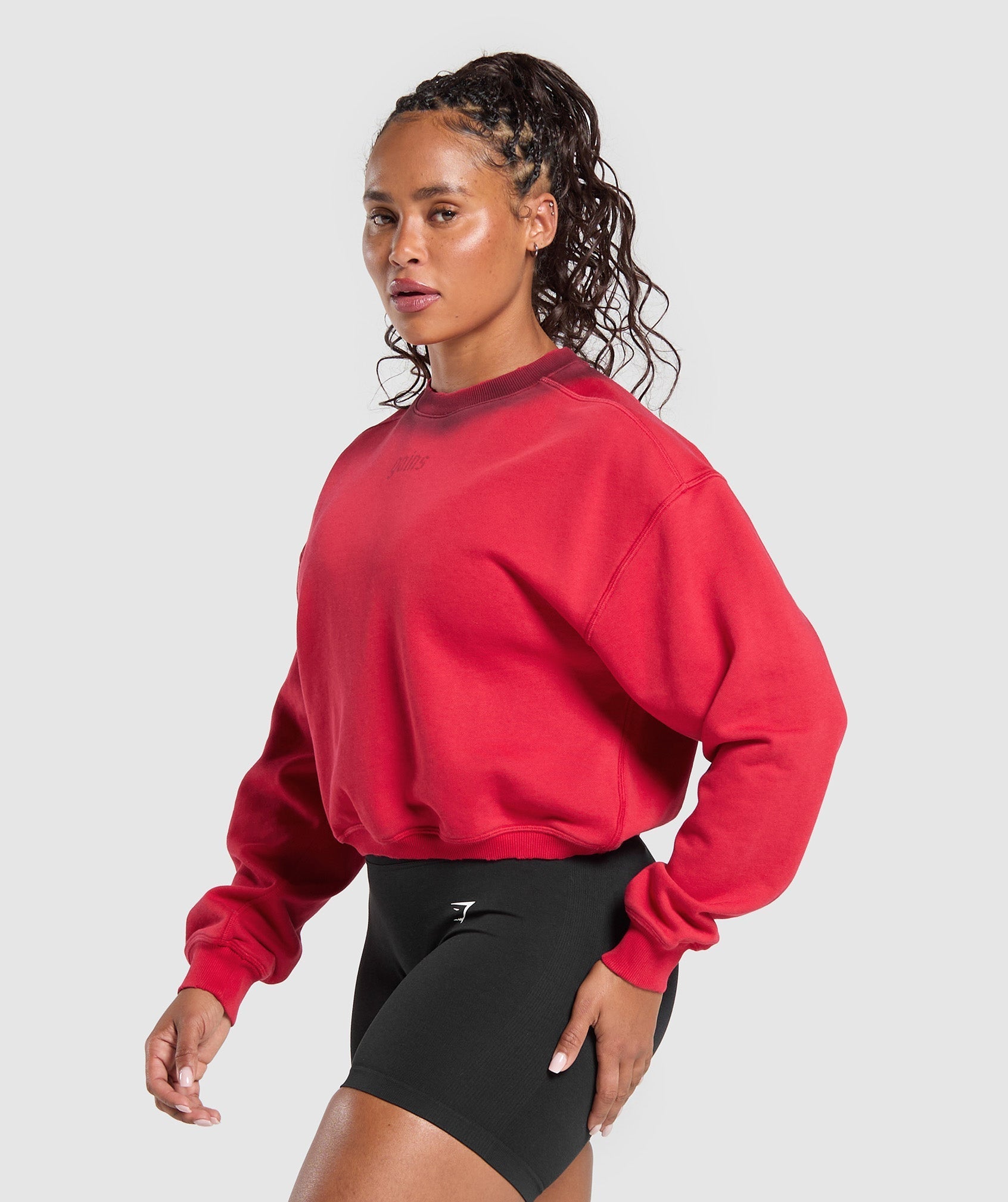 Gymshark Gains Washed Loopback Crew Neck - Conditioning Red/Sets Red