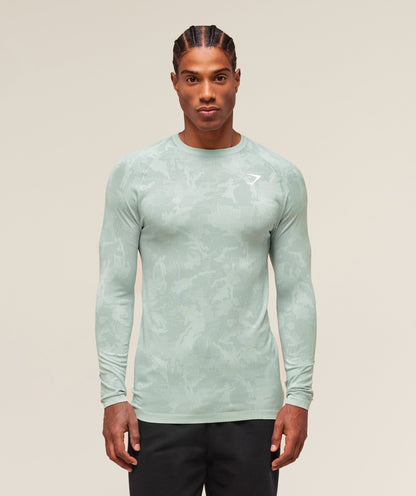 Gymshark Geo Seamless Long Sleeve T-Shirt - Morning Blue/Celeste Blue