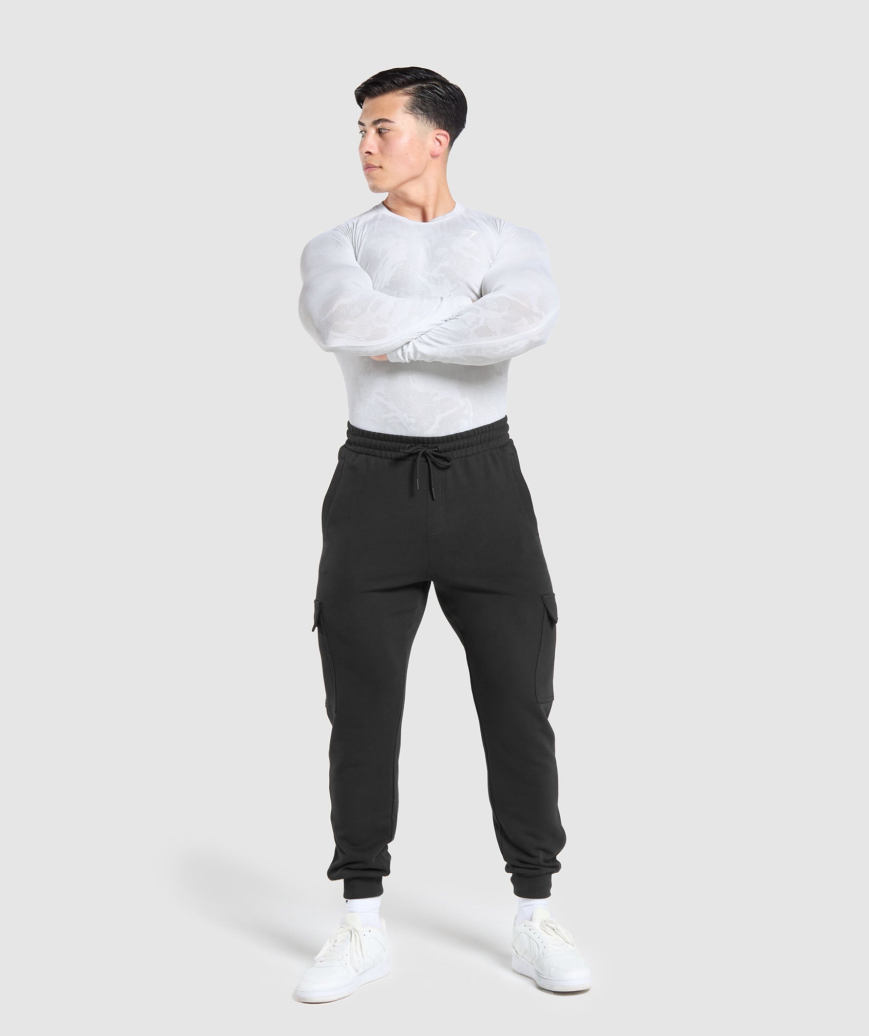 Gymshark Geo Seamless Long Sleeve T-Shirt - White/Light Grey