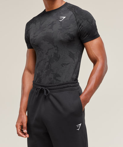 Gymshark Geo Seamless T-Shirt - Black/Charcoal Grey