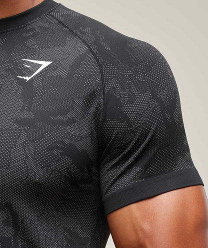 Gymshark Geo Seamless T-Shirt - Black/Charcoal Grey