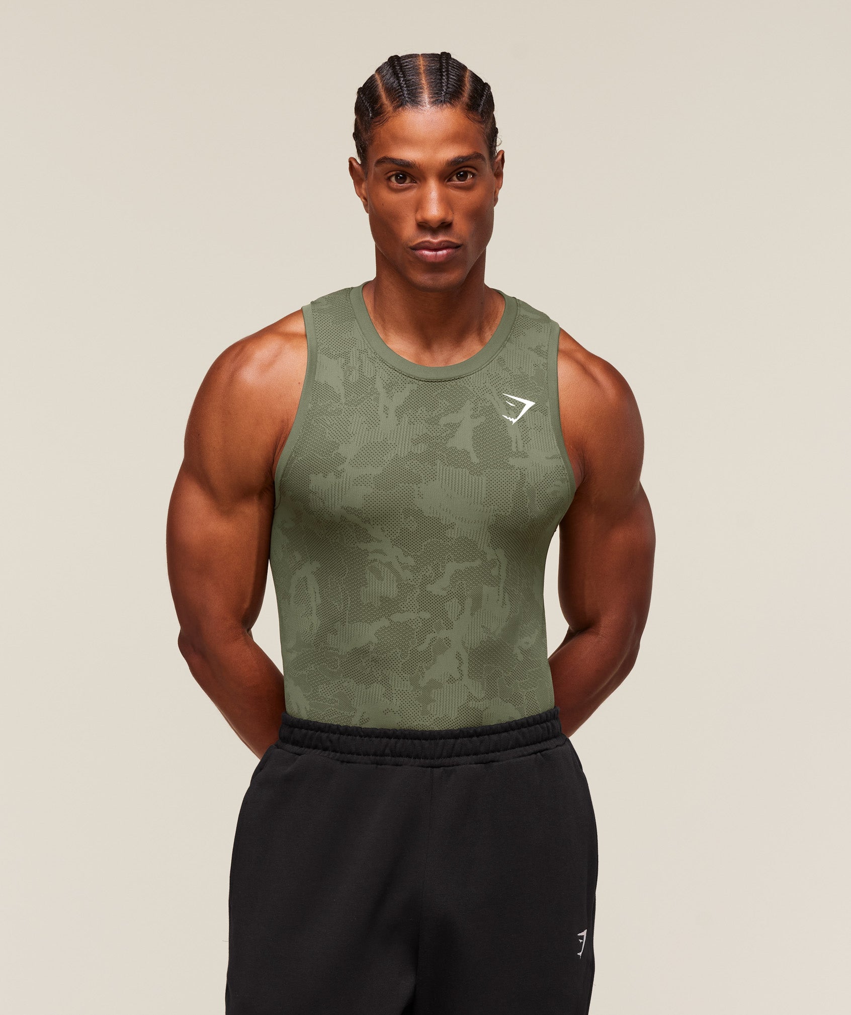 Gymshark Geo Seamless Tank - Core Olive/Deep Olive Green