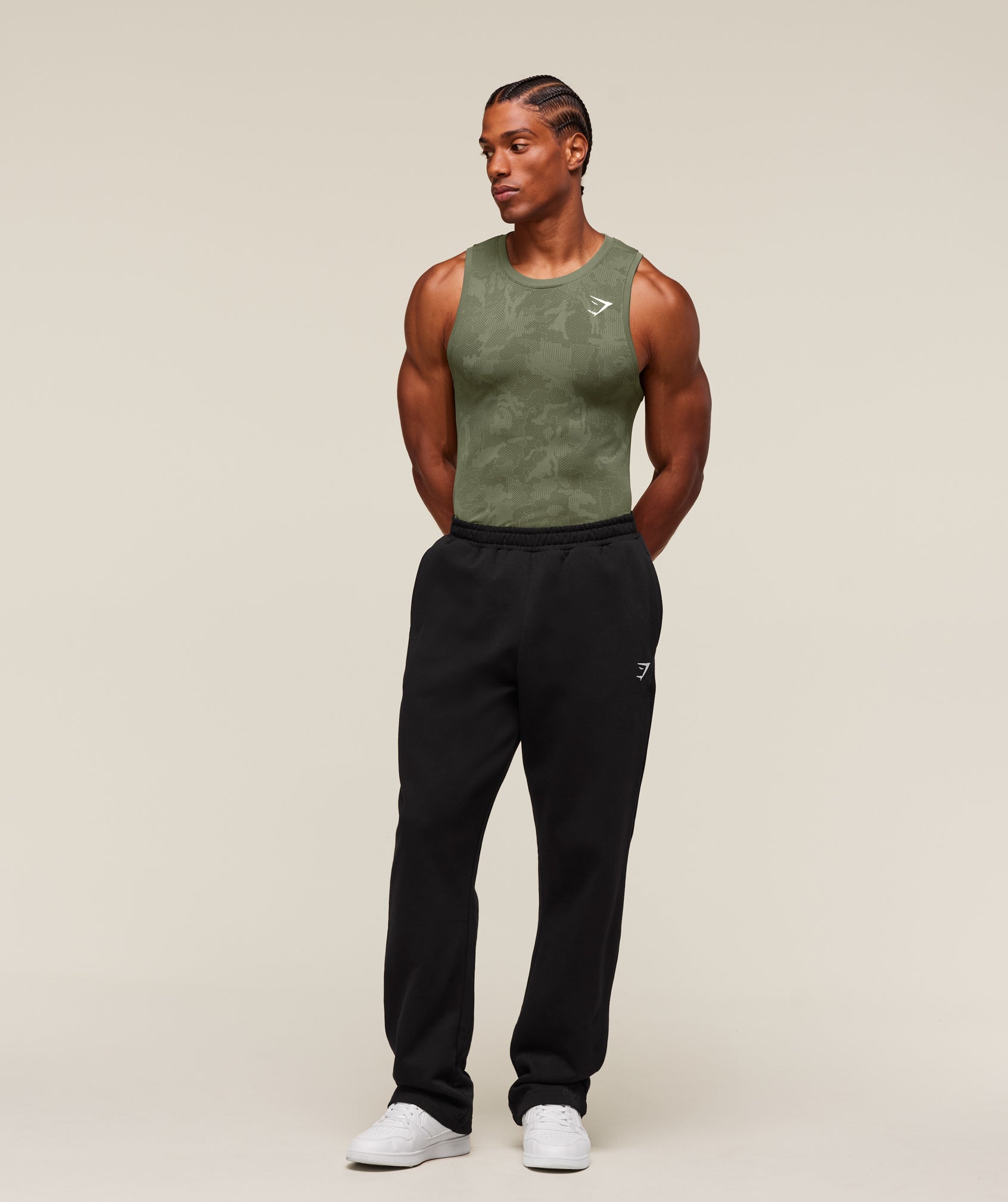 Gymshark Geo Seamless Tank - Core Olive/Deep Olive Green