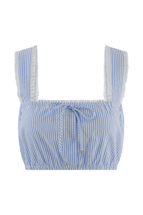 Gretel Sleeveless Crop Top - Blue Pinstripe